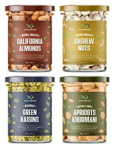 GreenFinity GreenFinity Mixed Dry Fruit (Almonds, Cashew Nuts, Green Raisin, Apricot - 250g (Pack of 4))