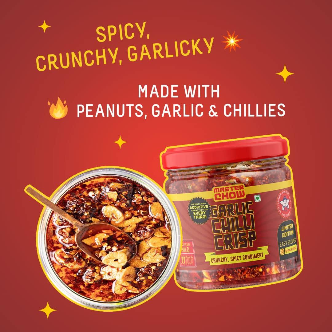 MasterChow MasterChow Crispy Chilli Chinese Combo - Hot Sichuan Chilli Oil & Crunchy Chilli Crisp | Made with Sichuan Peppercorns, Crunchy Garlic & Red Chillies | Eat With Momos, Pizza, Noodles | Pack of 2