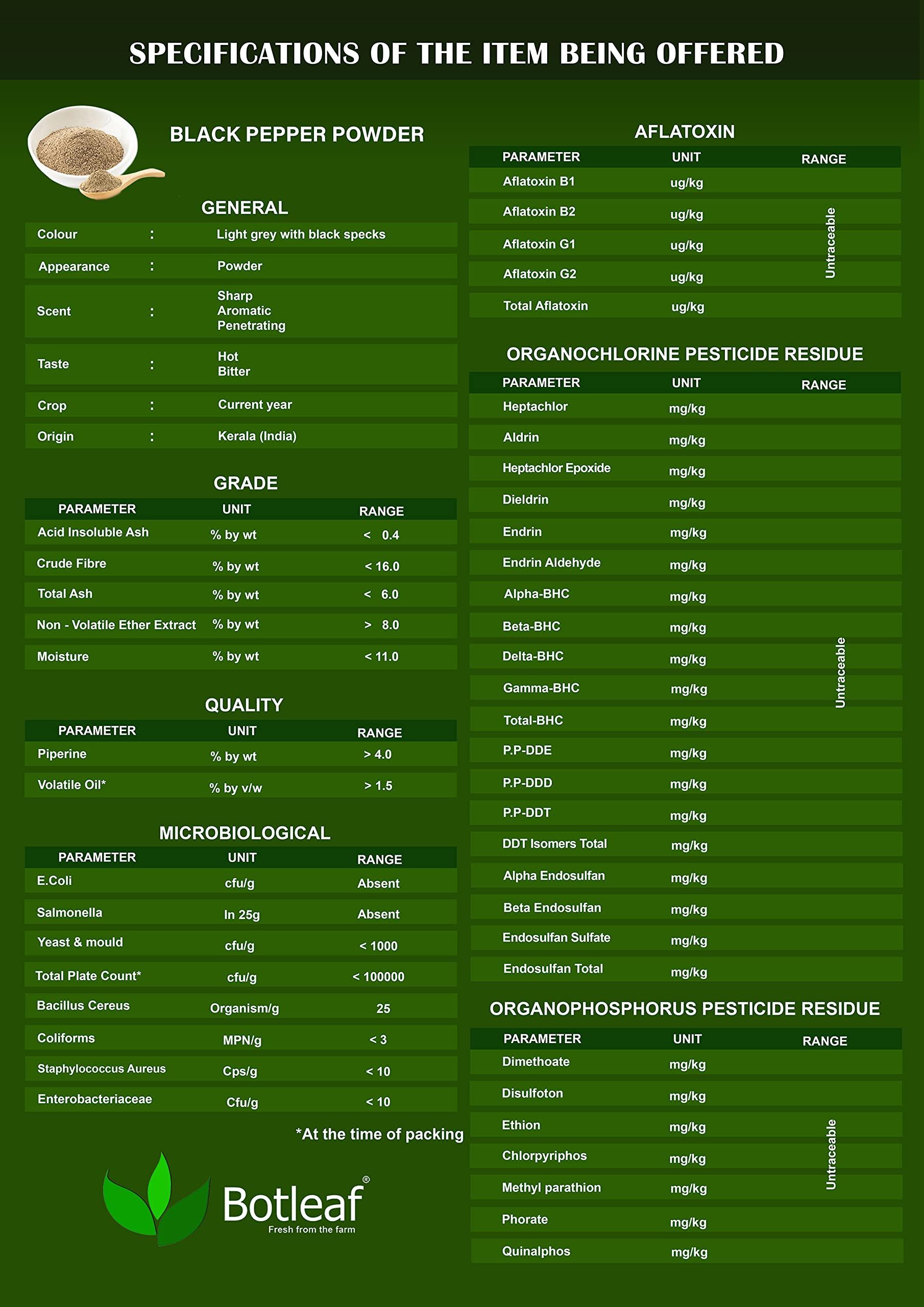 BOTLEAF BOTLEAF Black Pepper Powder 200 GM Idukki variety Derived from matured berries of Malabar Peppercorns from our own farm Thellissery Kali Mirch Golki Gota Golmorich Kalimiri Miriyalu 200 gm