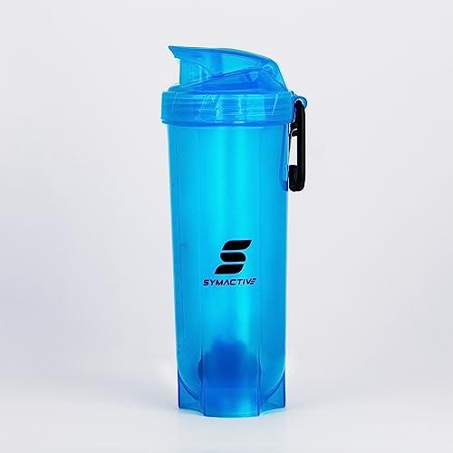 Amazon Brand - Symactive Amazon Brand - Symactive Leakproof Unbreakable Gym Protein Shaker Bottle with Rounded Bottom, Blender Ball & Hook, BPA-Free (Color: Blue, 700 ml),Plastic