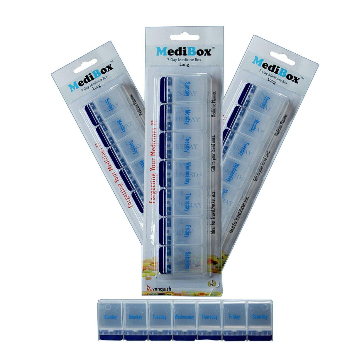 MediBox MediBox Long Weekly 7 Days Pill Box Organizer To Take Medicines on Time.Ideal for Traveling and Gifting_ Pack of 3