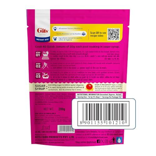 Gits Gits Instant Gulab Jamun Dessert Mix, Makes 40 per Pack, Pure Veg, Delicious Indian Dessert and Mithai, 400g (Pack of 2, 200g Each), White