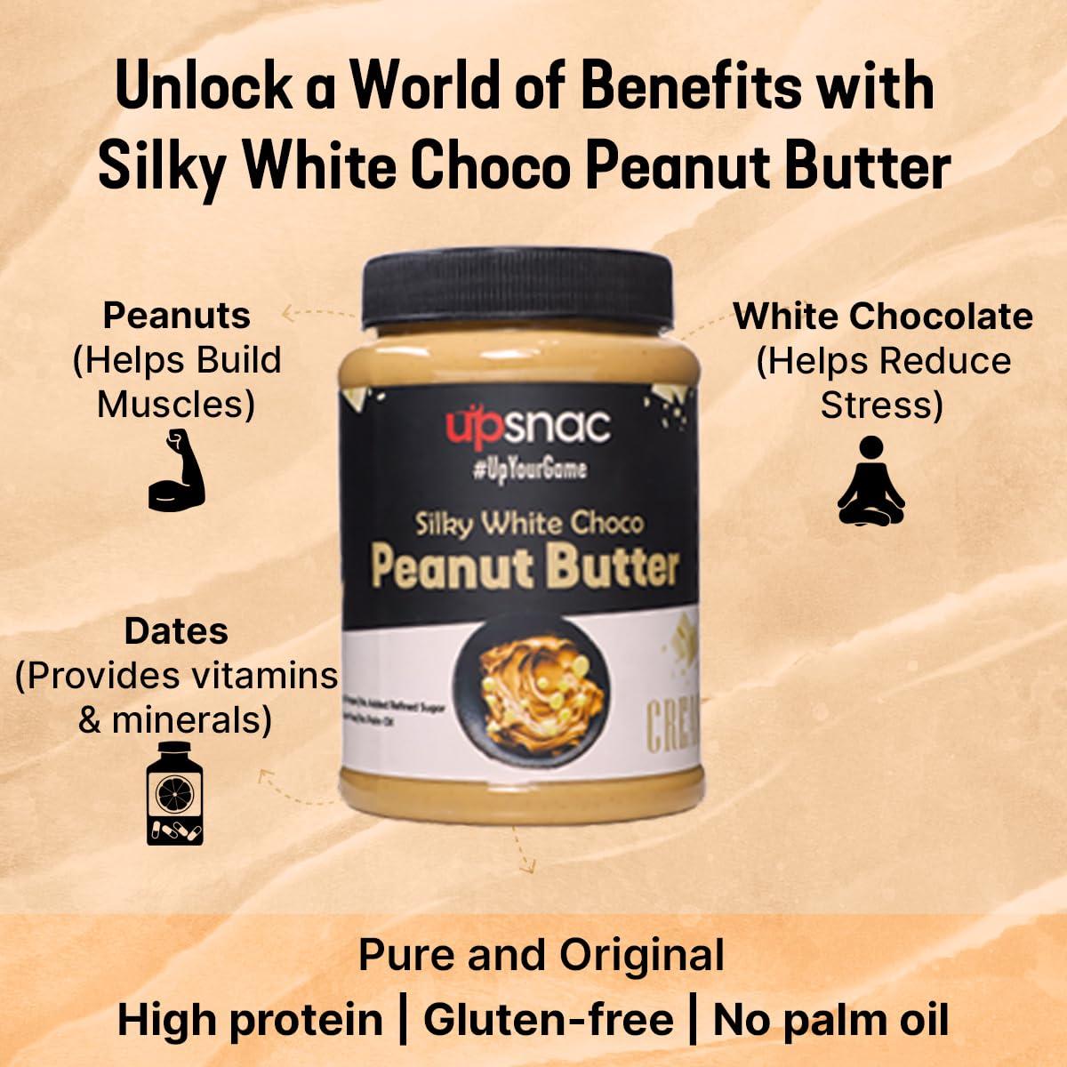 UPSNAC Upsnac Silky White Chocolate Peanut Butter Creamy 900g | High Protein | Tasty & Healthy Nut Butter Spread | No Refined Sugar | Zero Trans Fat | Cholesterol Free & Gluten Free