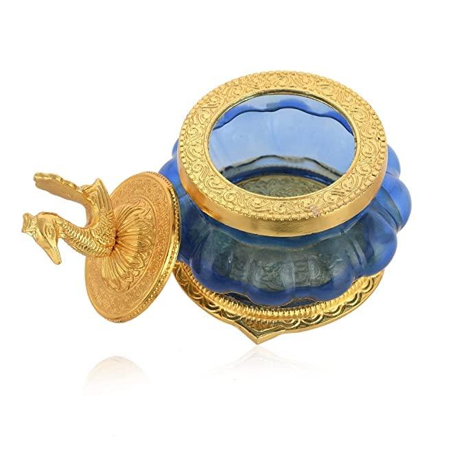 Piepot Piepot Akshaya kubera Lakshmi Pot toughened Glass Pooja Articles-Gold Plated Green Coloured Kubera Pot (BLUE Kubera pot)