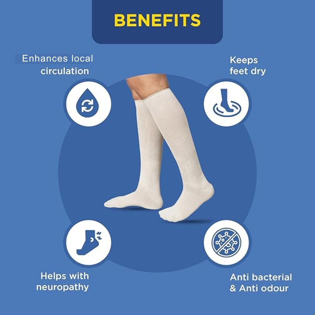 Syounaa Syounaa Socks for Diabetes & Neuropathy Knee Length for Men & Women | Reduces Cramps, Swelling, Burning sensation & Pain relief | Superior Infrared Celliant Technology | Beige, 1 pair