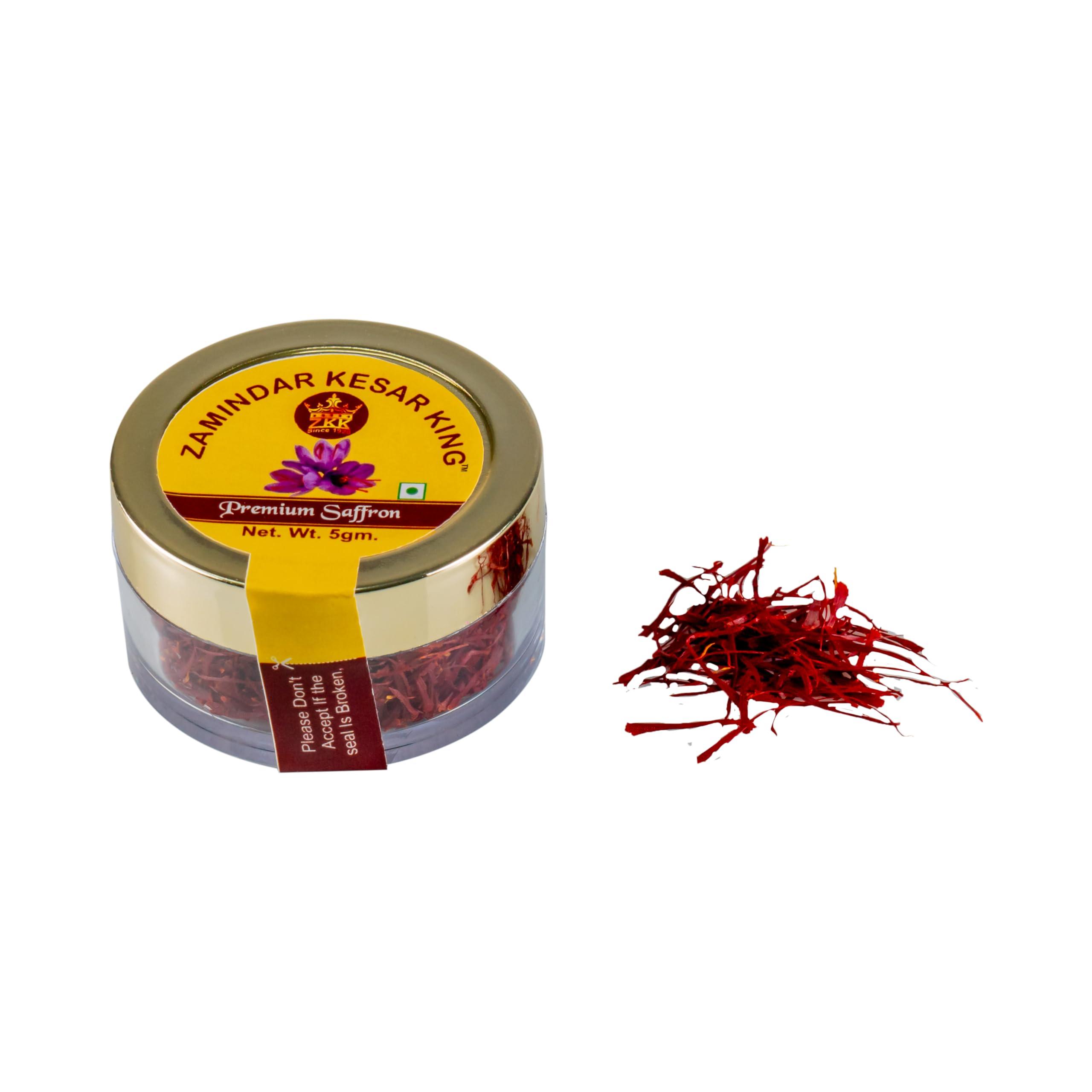 ZAMINDAR KESAR KING ZAMINDAR KESAR KING Saffron Pure Kashmiri Mongra Kesar Value Pack Grade A+ for Pregnant Women | Pooja | Biryani | Tilak | Milk and Skin Pack of 5 GM