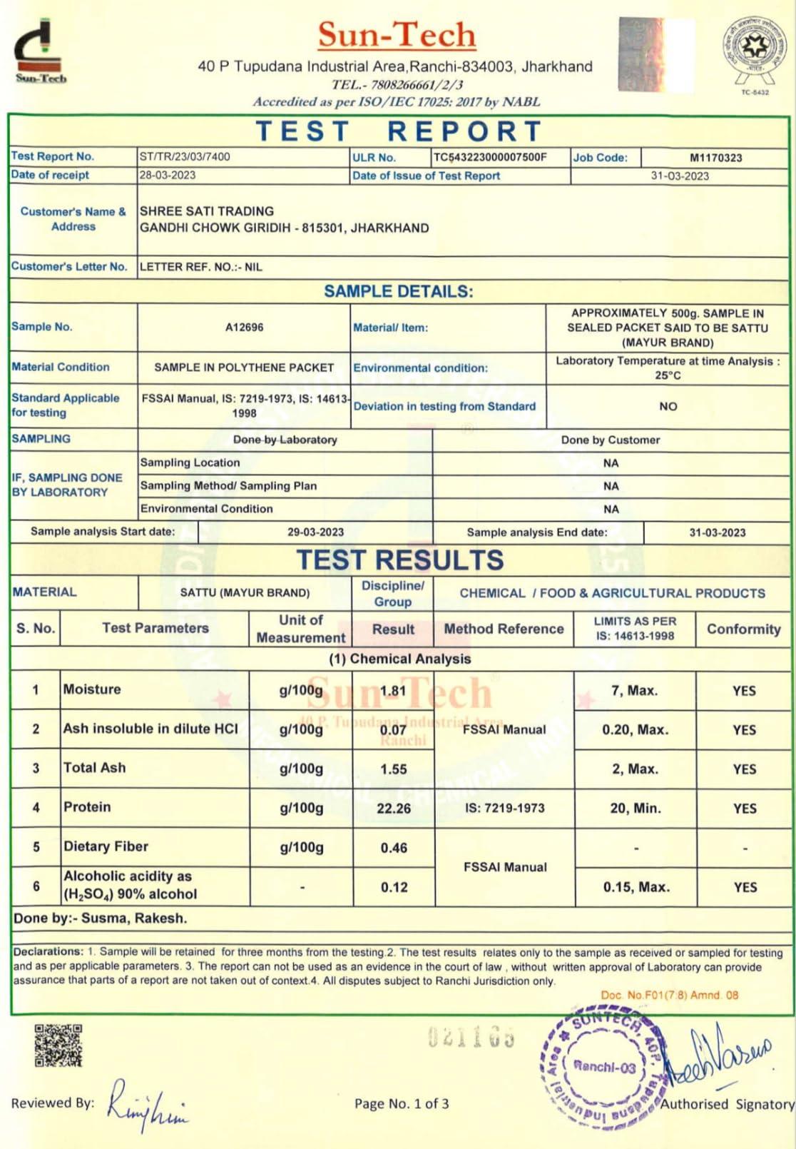 Generic SATI Sattu 1Kg 100% Chana Sattu Roasted Gram Atta Flour (500 X 2 Packs)