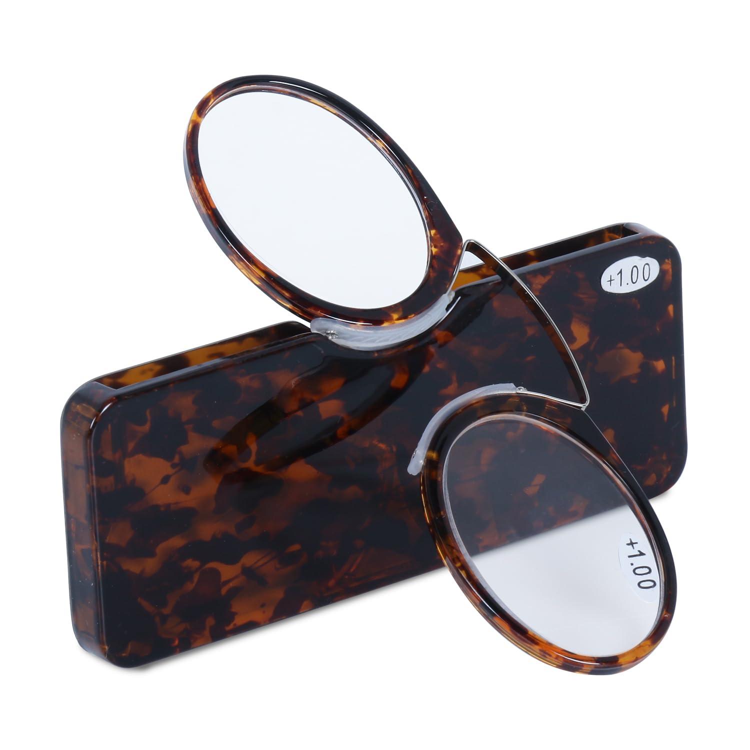 AEC AEC ID Globus Go Everywhere Pince Nez Style Nose Resting Pinching Portable Reading Glasses With No Temple Arms Readers (+2.25, D.A.Brown)