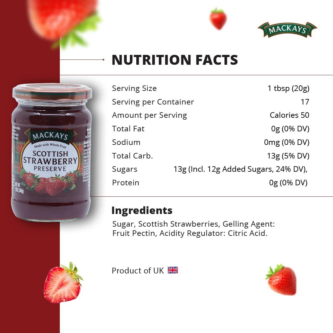 Mackays Mackays Scottish Strawberry Preserve Jam For Bread | Made In Small Batches | Vegan | No Artificial Color And Flavor | Gluten Free | Made With Whole Fruits - 340gm