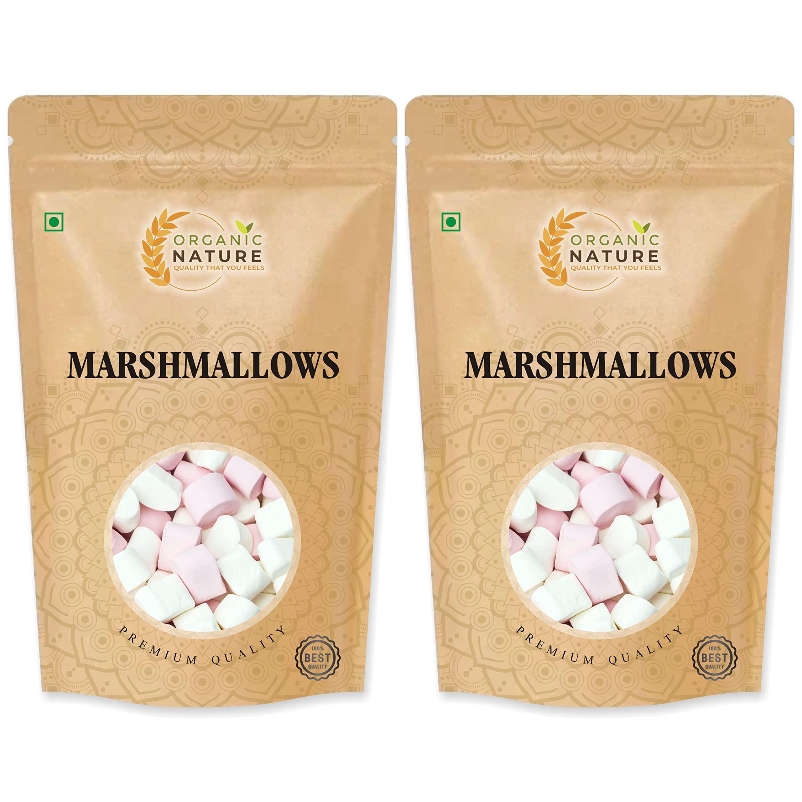 ORGANIC NATURE Organic Nature Combo Pack of Marshmallows Pure Veg 100 Pieces Each Total 200 Pieces Assorted Fruit Flavours Mini Marshmallow Candy Vegan Perfect for Kids and Adults