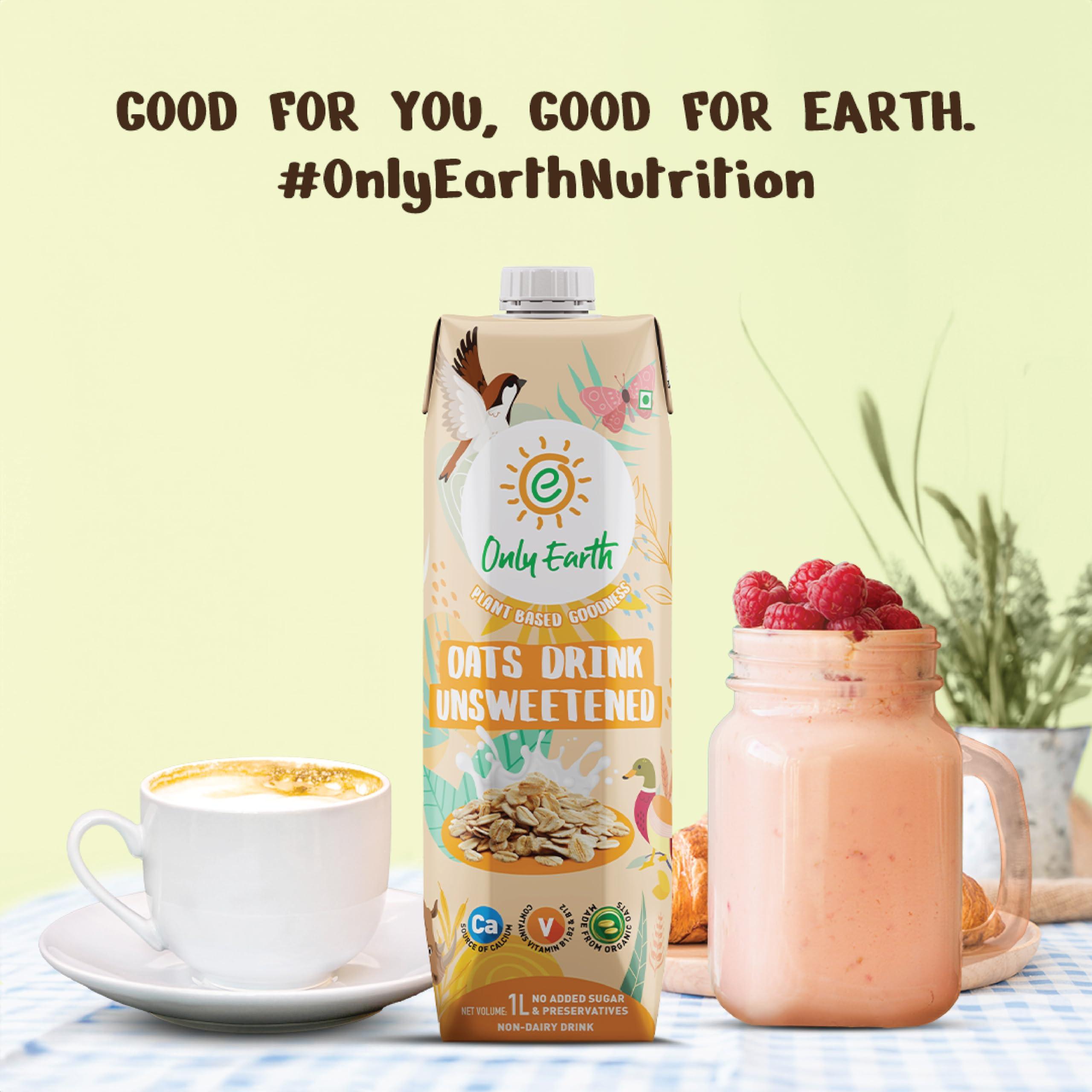 Only Earth Only Earth Oats Beverage| Unsweetened Drink | Lactose Free | Preservatives Free | Plant Based | Dairy Alternative | Source of Calcium | Source of Vitamin B1, B2 & B12 1 Litre (Pack of 2)