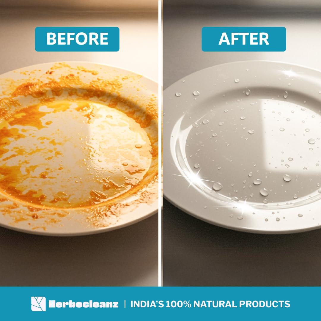 HERBOCLEANZ HerboCleanz Natural Dish wash cleaner: Plant-Based, Non-Toxic Grease Cutter  Eco-Friendly, Skin-Safe Detergent for Utensils, Ceramics & Cutlery - Pack of 1