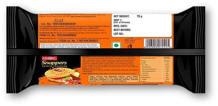 Unibic Foods India Pvt.Ltd. Unibic Snappers Potato Crackers Indi Spice 75g (Pack of 3) Unique
