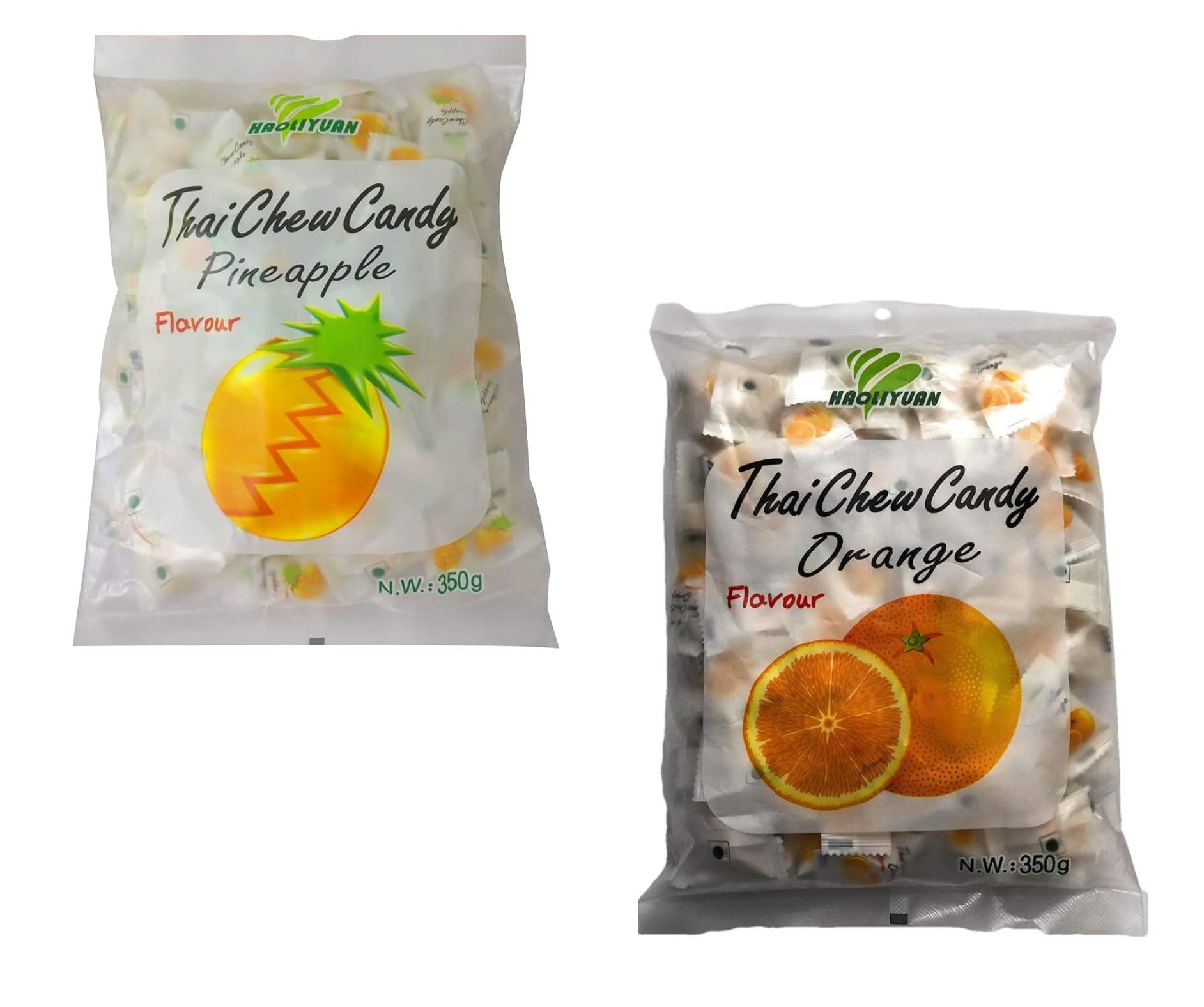 Haoliyuan Haoliyuan Thai Chew Pineapple Candy and Thai Chew Orange Flavored Candy (2 x 350g)