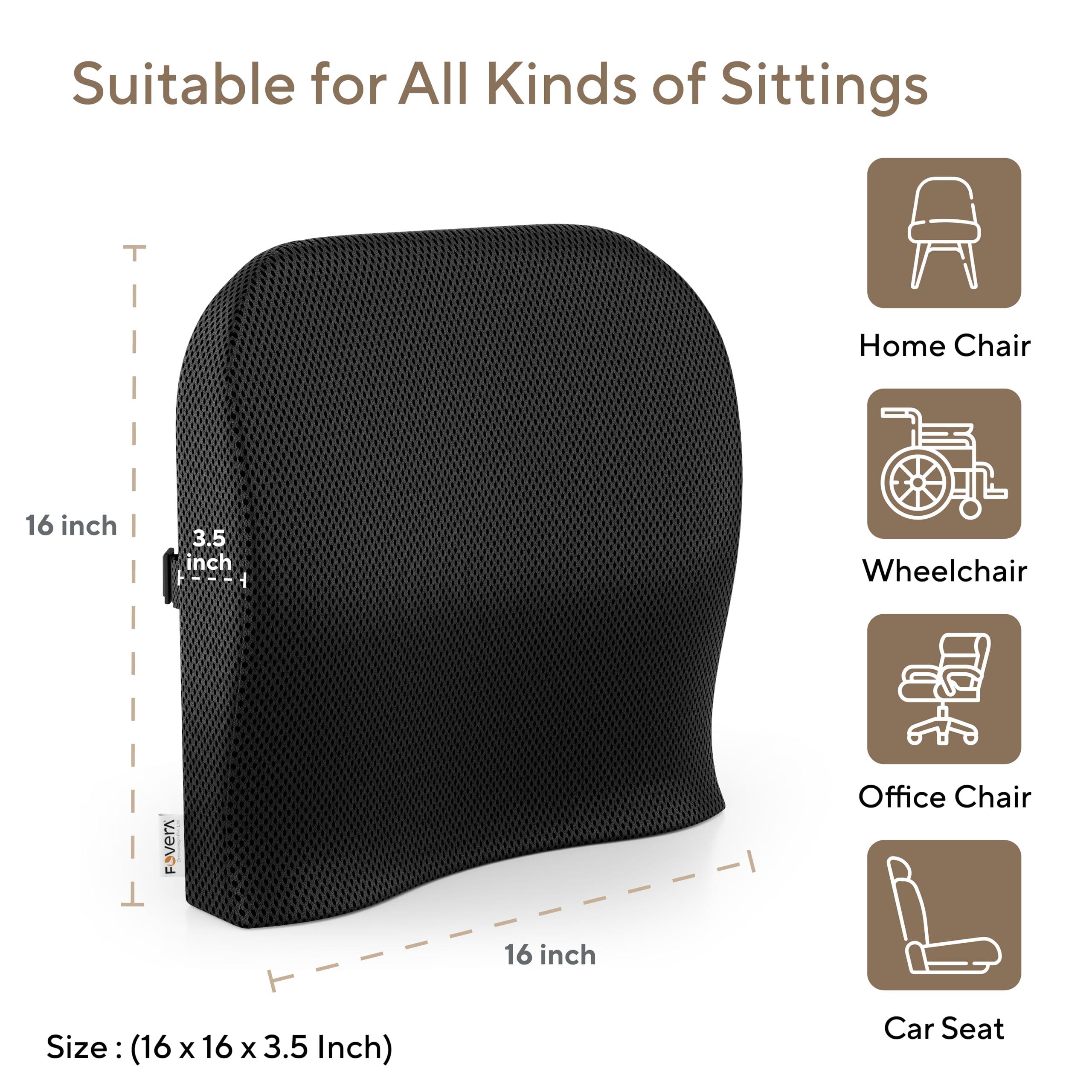 FOVERA FOVERA Back Support for Chair, Orthopedic Lumbar Support Memory Foam Mid Backrest Cushion - Designed for Back Pain Relief - Back Rest Pillow for Comfortable Sitting (Mesh Black)