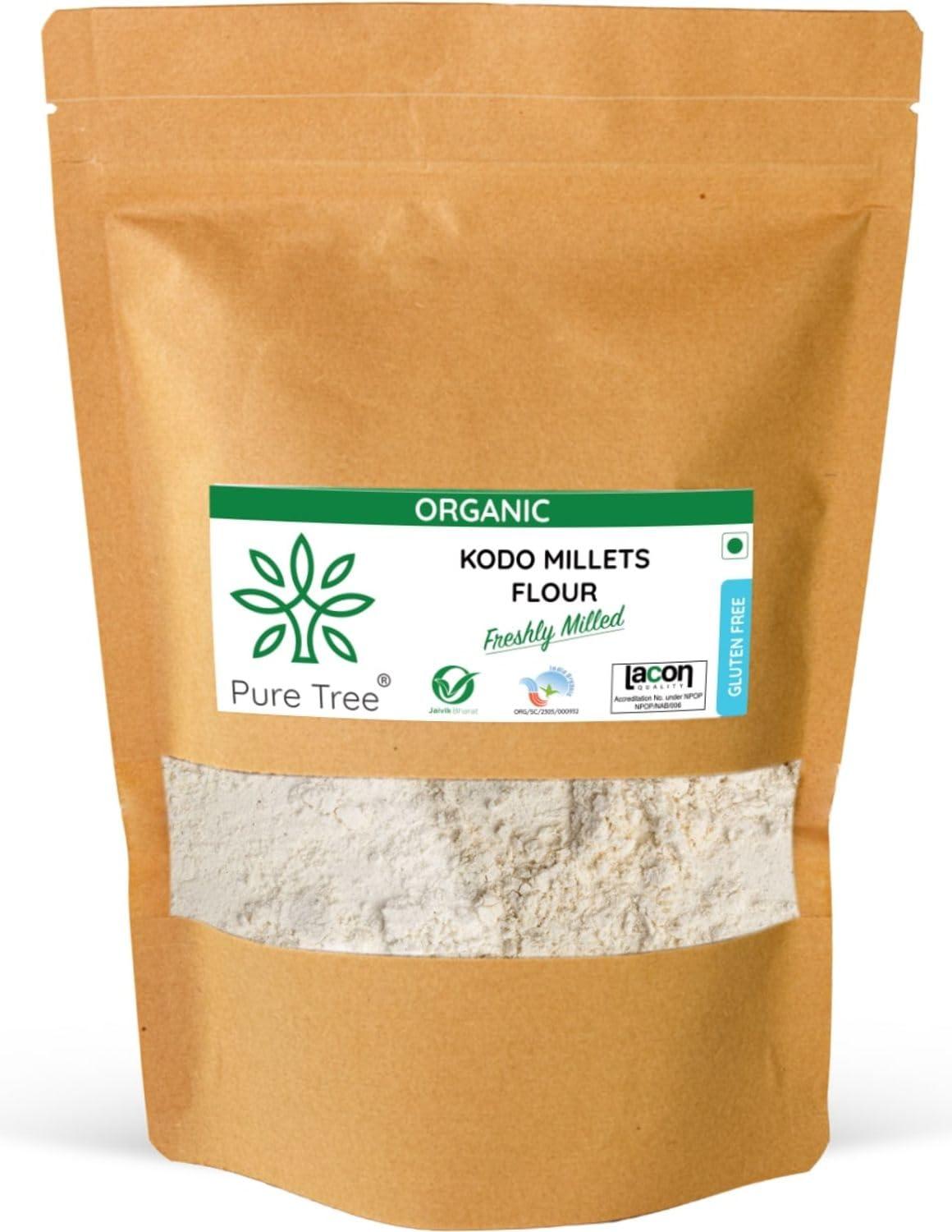 Pure Tree Pure Tree Certified Organic Kodo Millet Flour | 1900 g | Varagu Kodri Atta | Kodo Millet Arikelu Organic Millets | Cow Grass Gluten-Free Atta Kodra Millet | Unpolished Millets Flour Dehusked