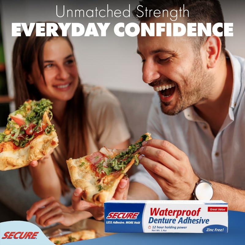 Secure Secure Denture Adhesive Waterproof Zinc Free 1.4 Oz. Formerly Secure Denture Bonding Cream 12 Hour Holding Power Size: 1.4 OZ