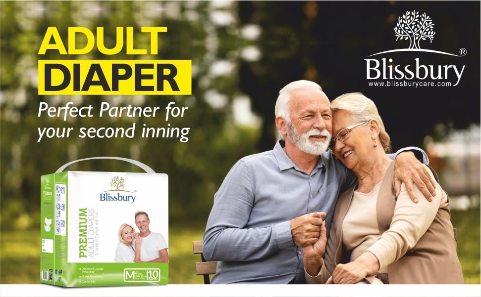 Blissbury Blissburry Premium Adult Diapers (M, 28-42 Inch) - (6 x 10 Diapers) - Unisex Tape Type - Advanced Leakage Protection, Super Absorbent Gel, Soft Cotton Feel - 8-10 Hours Protection