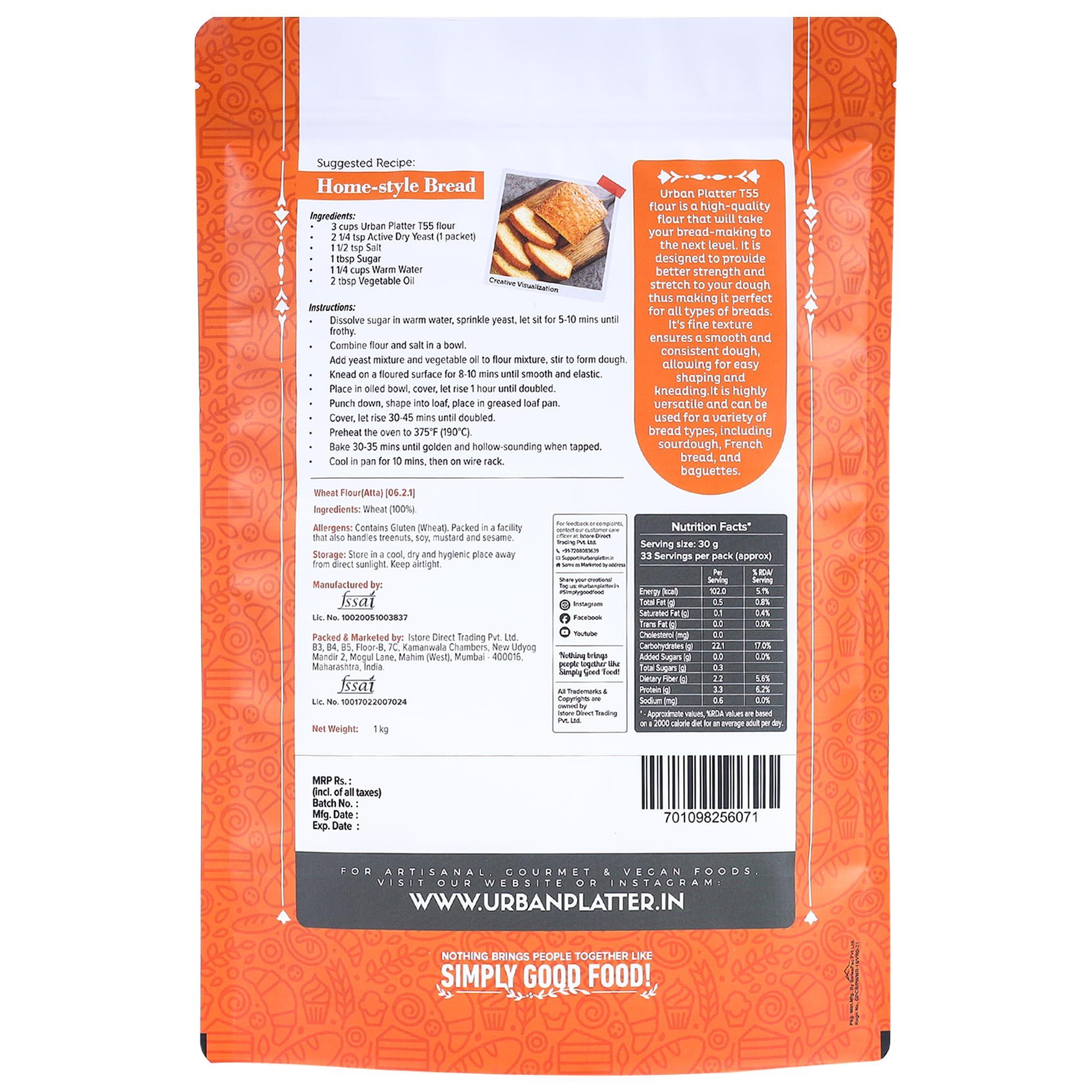 urban platter Urban Platter French T55 Fine Wheat Bread Flour, 1Kg / 35.2oz [Farine Francaise De Ble]