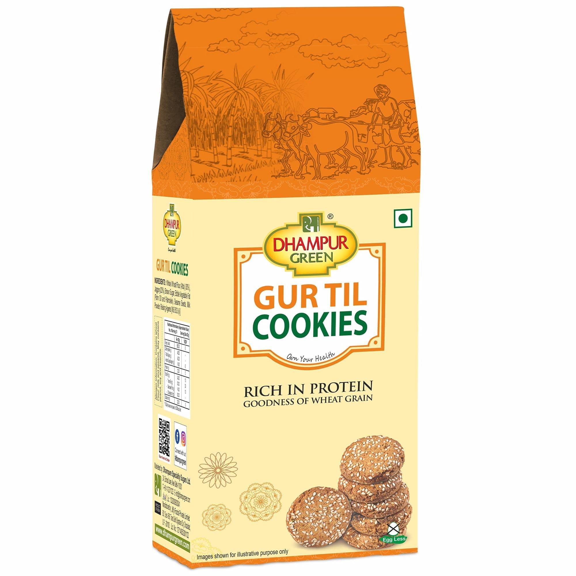Dhampure Speciality Dhampure Speciality Jaggery Gur Til Cookies Biscuit, 400G(2 X 200G)| Gur Gud Bakery Cookies Biscuit, Healthy Snacks