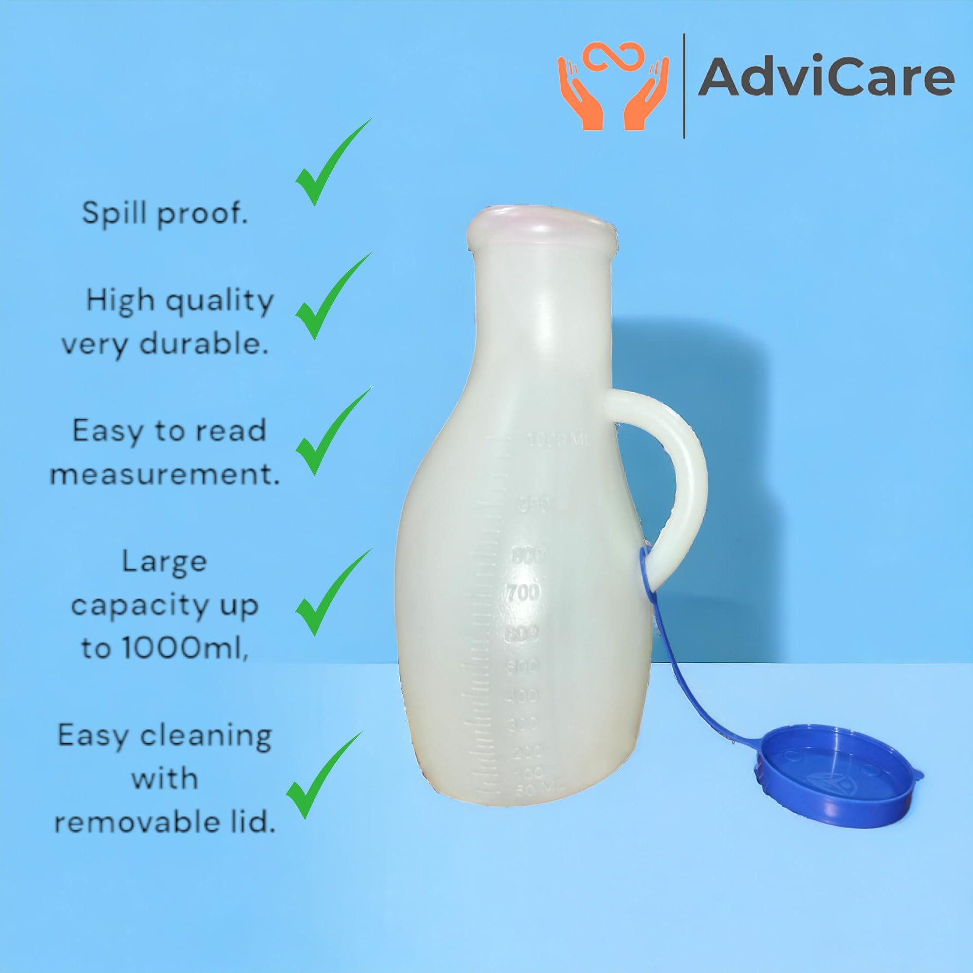 AdviCare AdviCare Male Urine Pot 1000ml Capacity Portable Urinal for Men Spill-Proof Design for Travel, Camping, and Outdoor Use-Pack of 2