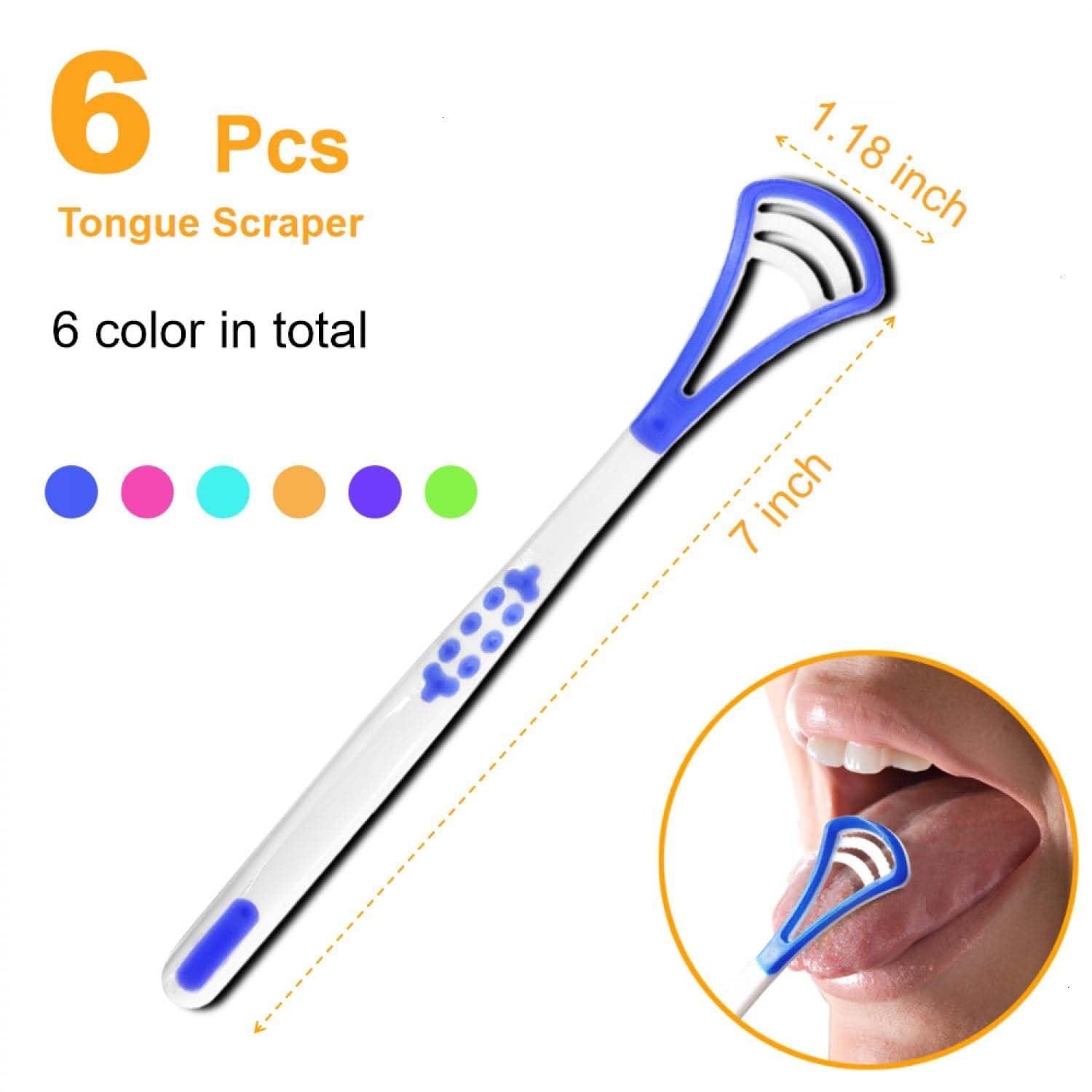 Calitate24 Calitate24 6Pcs Tongue Cleaner Brush,Abs Flexible Tounge Scraper Cleaner,Brushing And Scraping For Oral Care,Double Sided Tongue Cleaning Brush,Multicolor