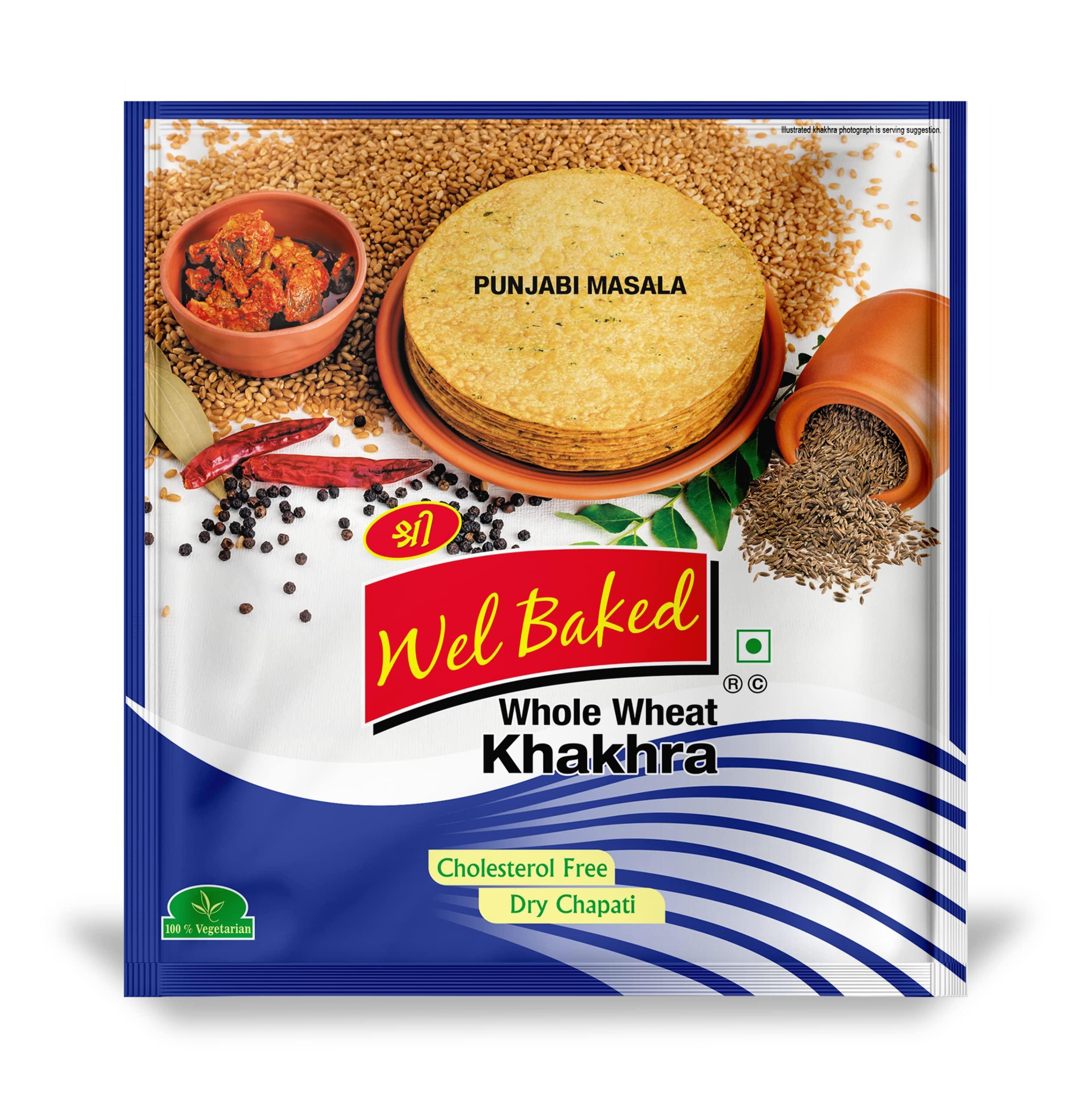 WEL BAKED WEL BAKED Whole Wheat Khakhra-Punjabi Masala|Cholesterol Free Dry Chapati|Ready To Eat-Roasted-Gujarati Snacks|Vacuum Packed (Pack Of 7, 200 Gram)