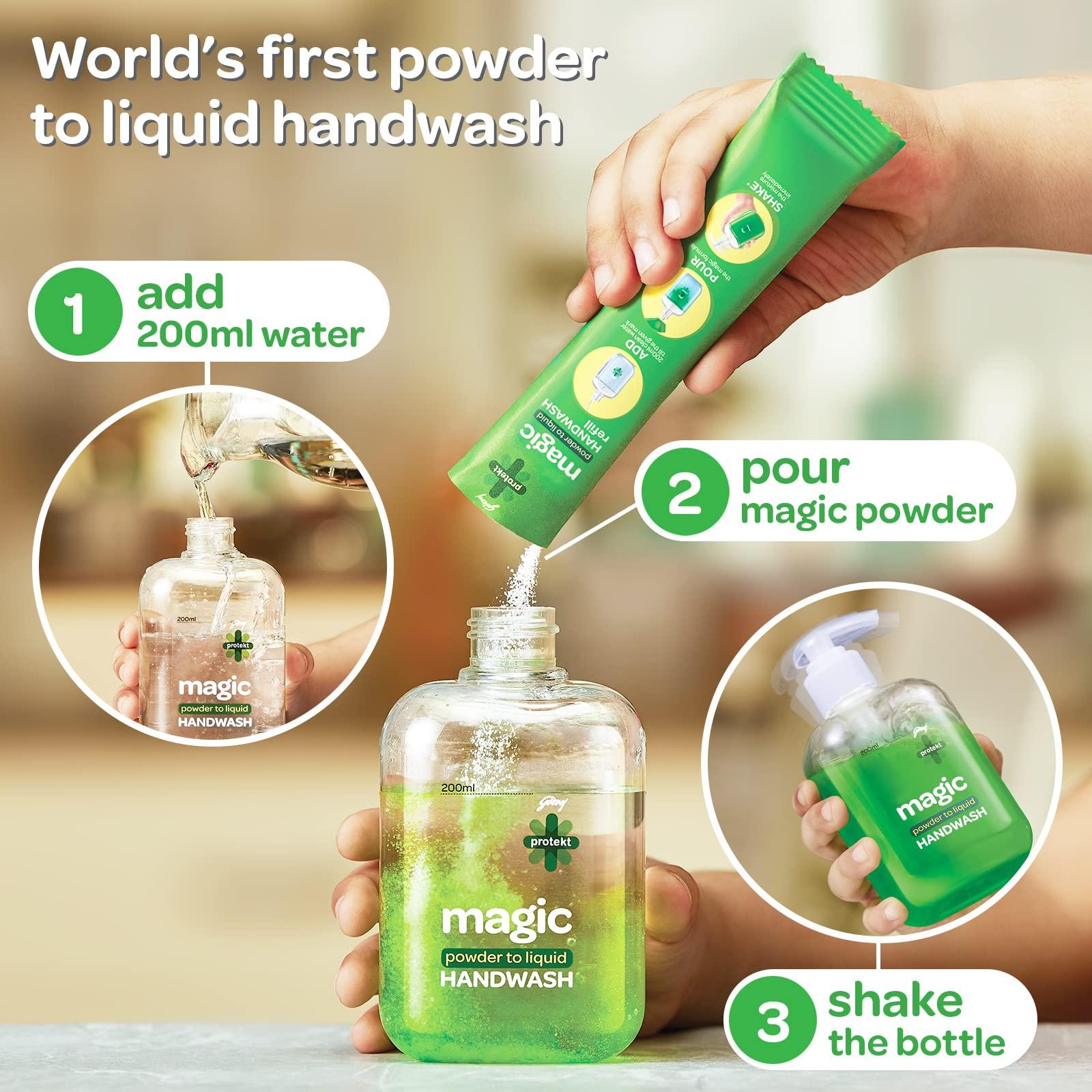 godrej protekt Godrej Protekt magic Powder-To-Liquid Handwash - Bottle + 15 Refills | 135g (Makes 3 Litres)