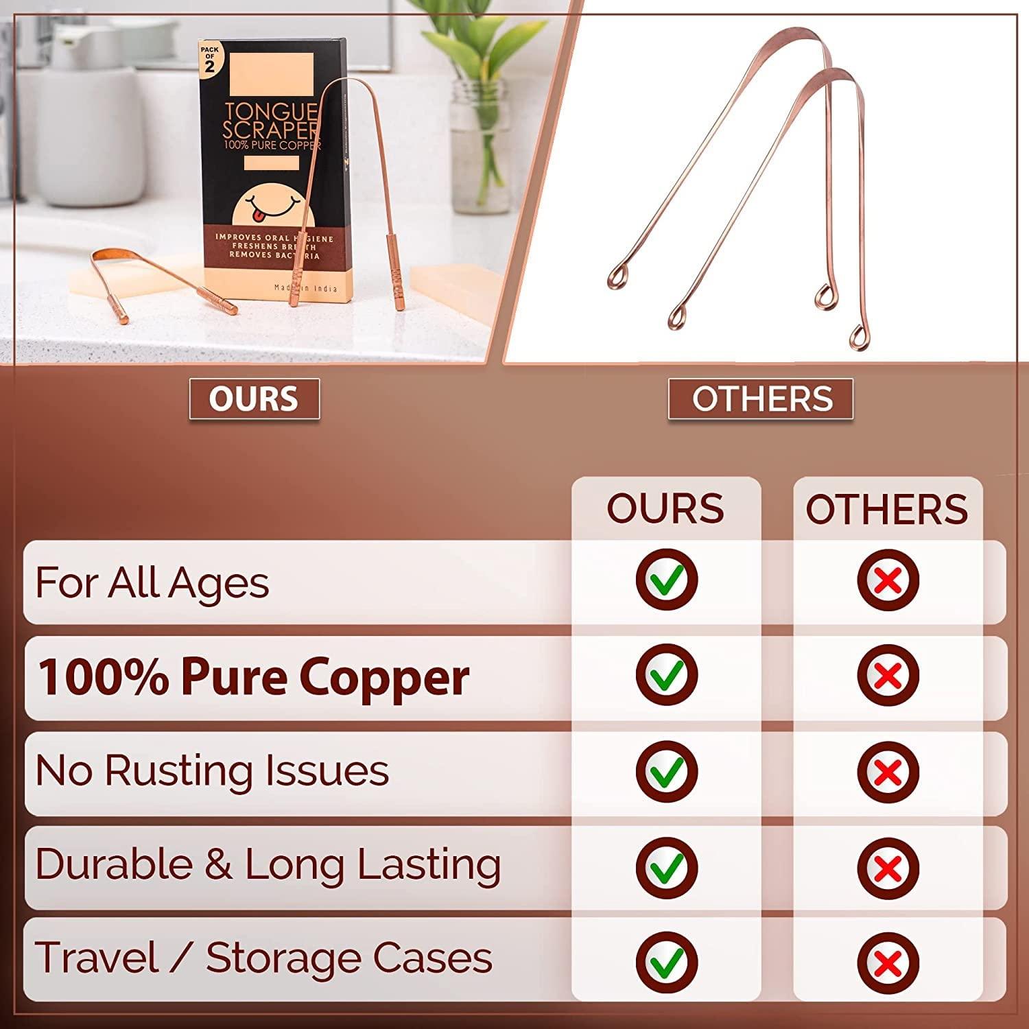 Episkey EPISKEY Ayurveda Copper Tongue Scraper Cleaner | Perfect Surgical Tongue Scraper | Best Remedy for Bad Breath | Maintains Oral Hygiene | Thick Safe Blunt Edges | Comfortable Grip(PACK OF 2)