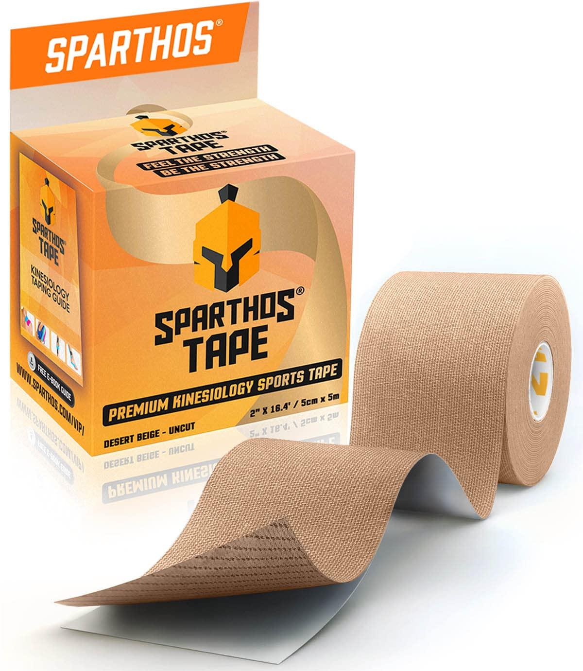 Sparthos Kinesiology Spartan Tape Perfect Support for Athletic Sports Recovery and PhysioTherapy with Taping Guide Inside, Uncut, 2 Inch x 16.4 Feet Roll (Desert Beige)