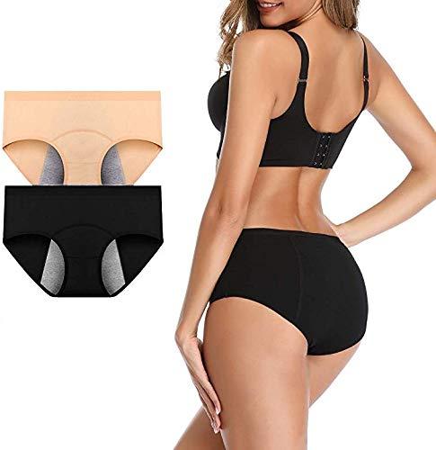 GLAMORAS GLAMORAS Women's Organic Cotton Period Menstrual Sanitary Leakproof Protective Panties Underwear(Pack of 2) Black/Beige, Qty 2, Free Size