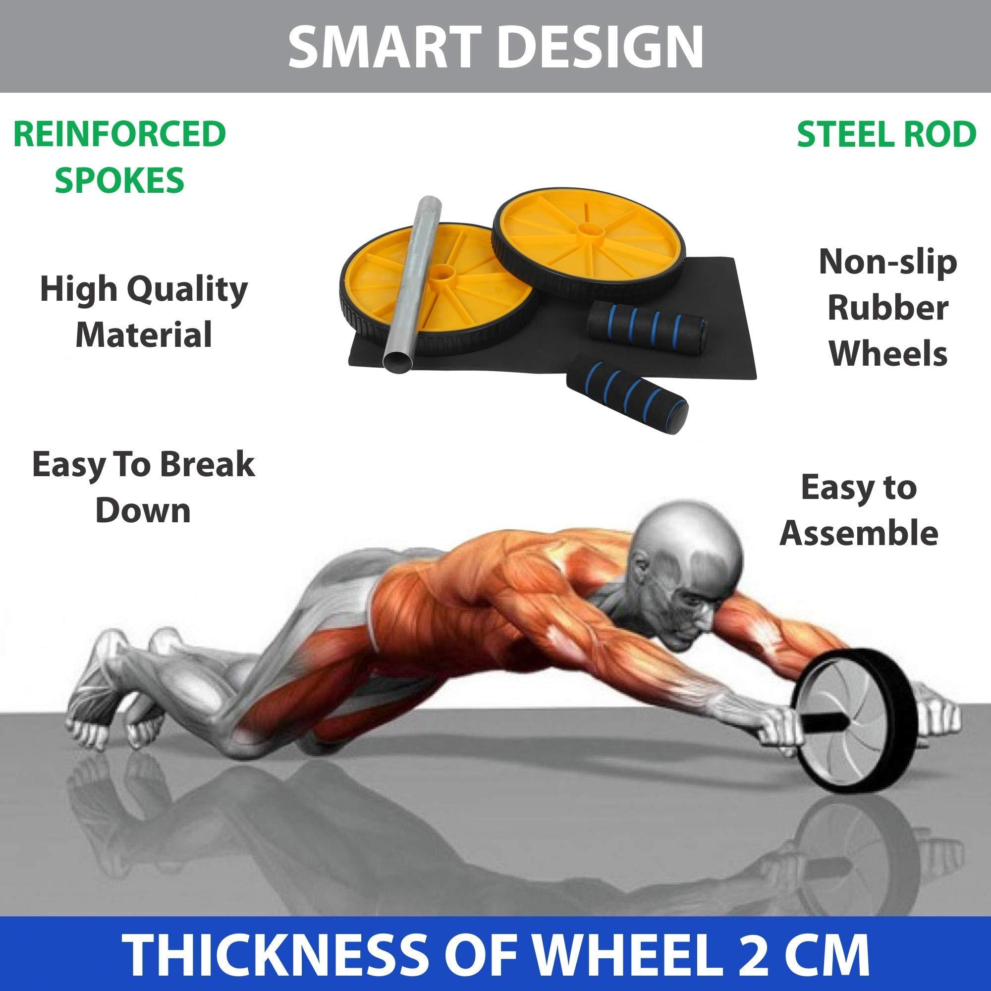 Virtual World VIRTUAL WORLD Double Ab Wheel Roller Pro Abdominal and Resistance Loop Bands for Men and Women color as per stock