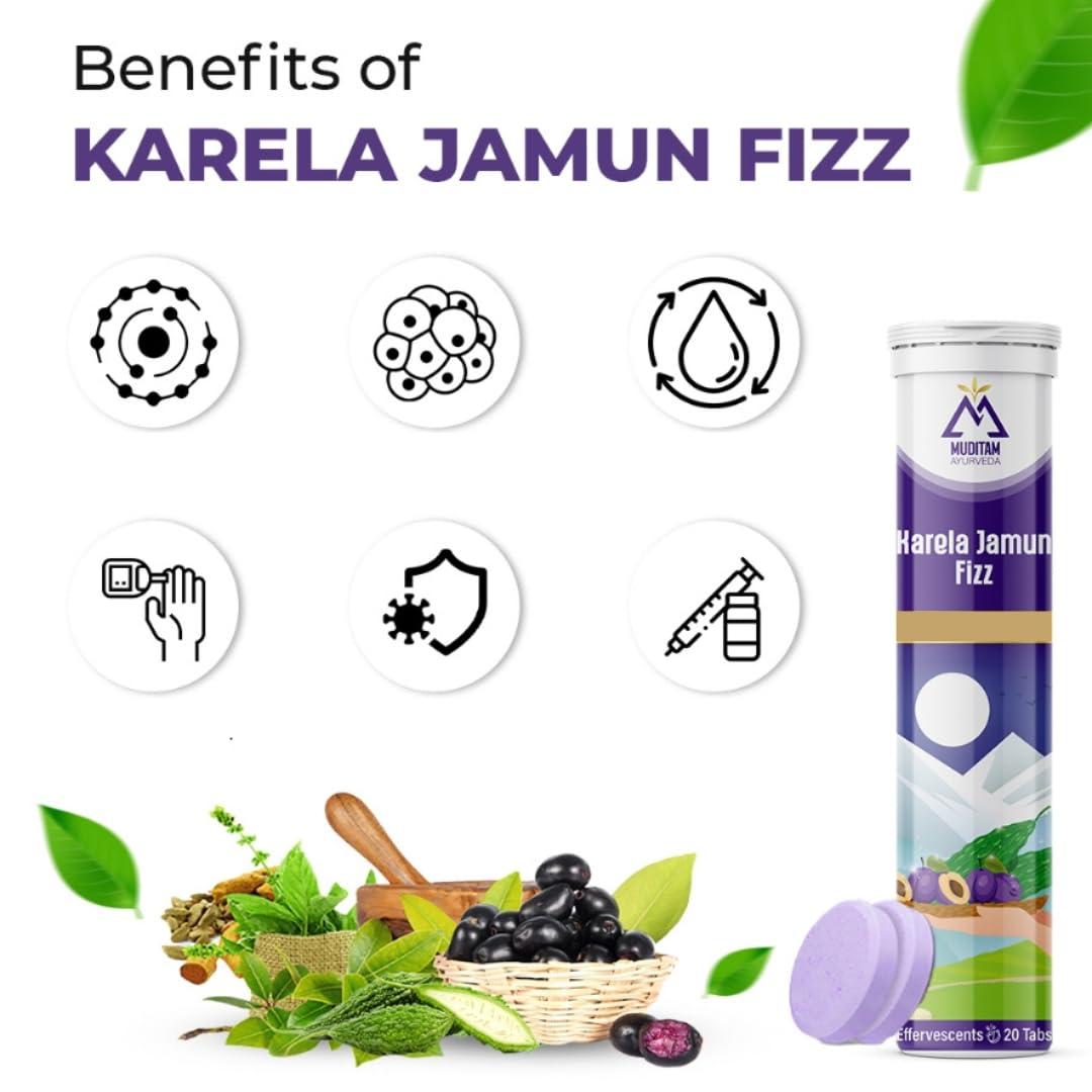 Generic Muditam Ayurveda Karela Jamun Fizz | 60 Effervescent Tablets | Pack of 3 | 1 Month Dose