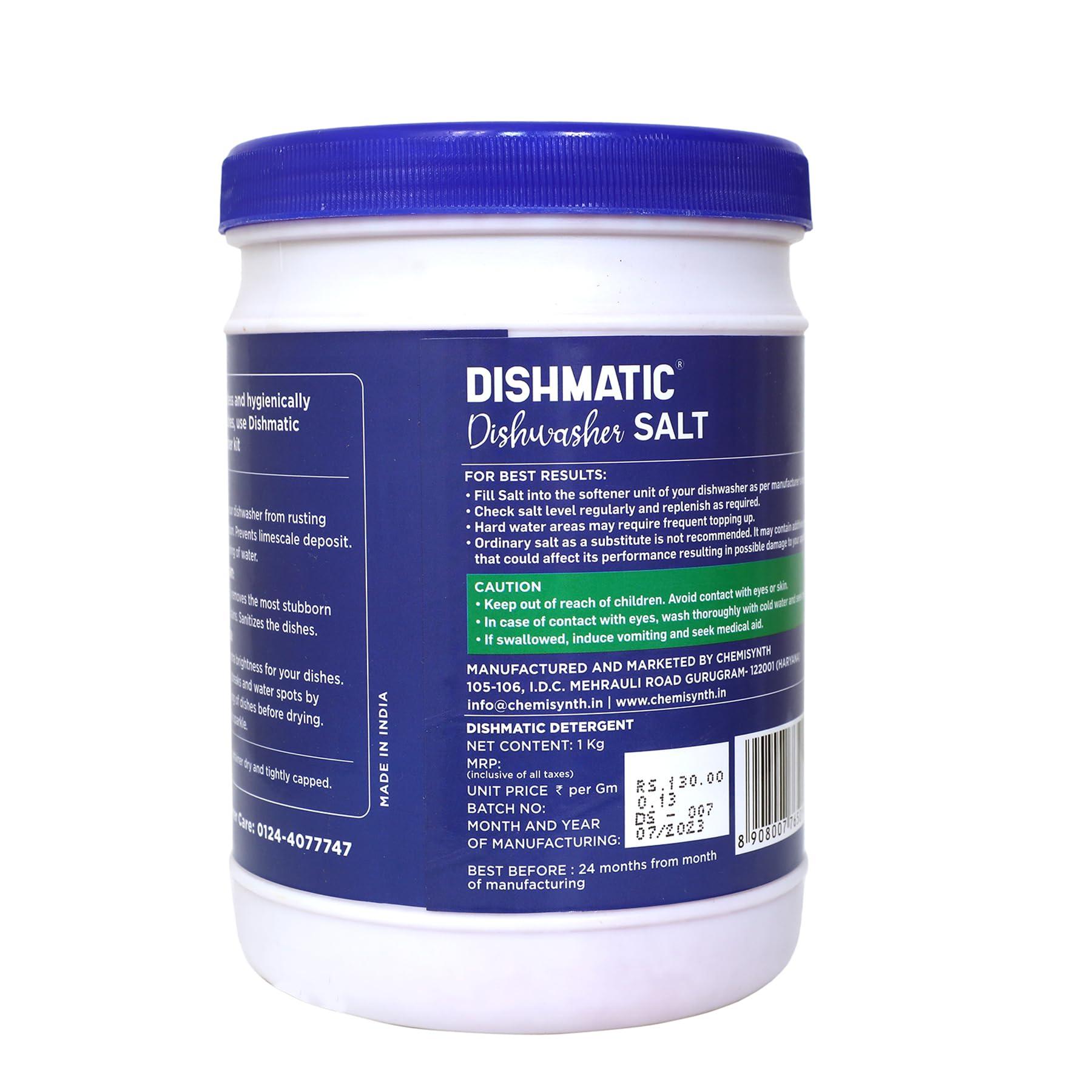 Dishmatic Dishmatic Dishwasher Detergent, Salt and Rinse Aid (1 kg * 1kg * 250 ml) | Automatic Dishwashing Powder & Liquid Combo Pack | Compatible with All Dish Washer Machine