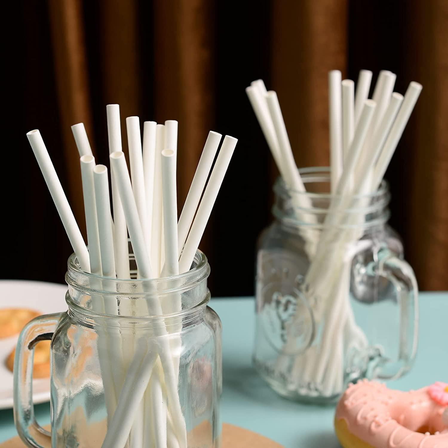Happy Space Happy Space - 8mm White Paper Straw for Milkshake (Pack of 50, 8mm Wide Paper Straws & 8in Long) - Eco-Friendly, Biodegradable