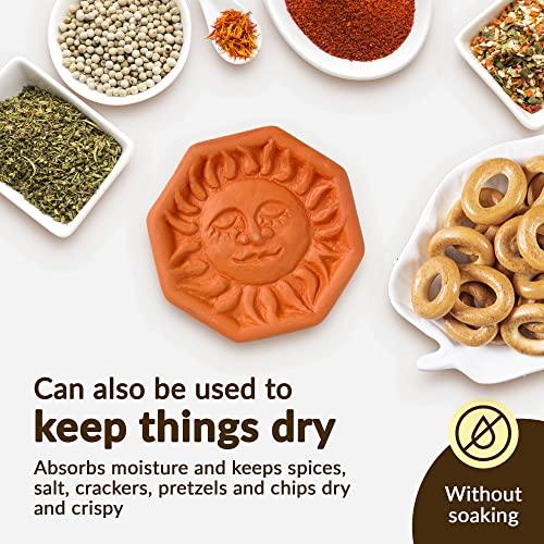 JBK Pottery Terra Cotta Brown Sugar Saver, Food-Safe Sugar Preserver for Long-Term Use, Brown Sugar Softener for Cookies, Dried Fruits, & Marshmallows, Sun Design - JBK Pottery