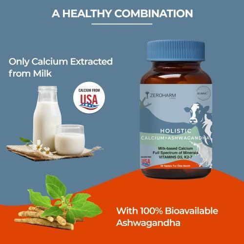 ZEROHARM ZEROHARM Holistic Calcium and Ashwagandha Tablets - For Muscles, Bone and Joint Health - Helps Relieve Stress and Anxiety - 120 Tablets - 700mg