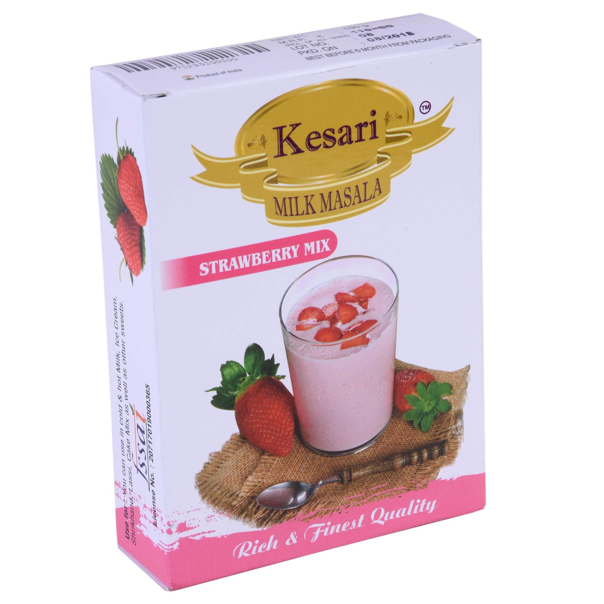 Kesari Kesari Milk Masala 100 gm,Strawberry Mix Milk Masala 100 gm, and Buttermilk Chaach Masala 150 gm. Combo, Pack of 5 Each