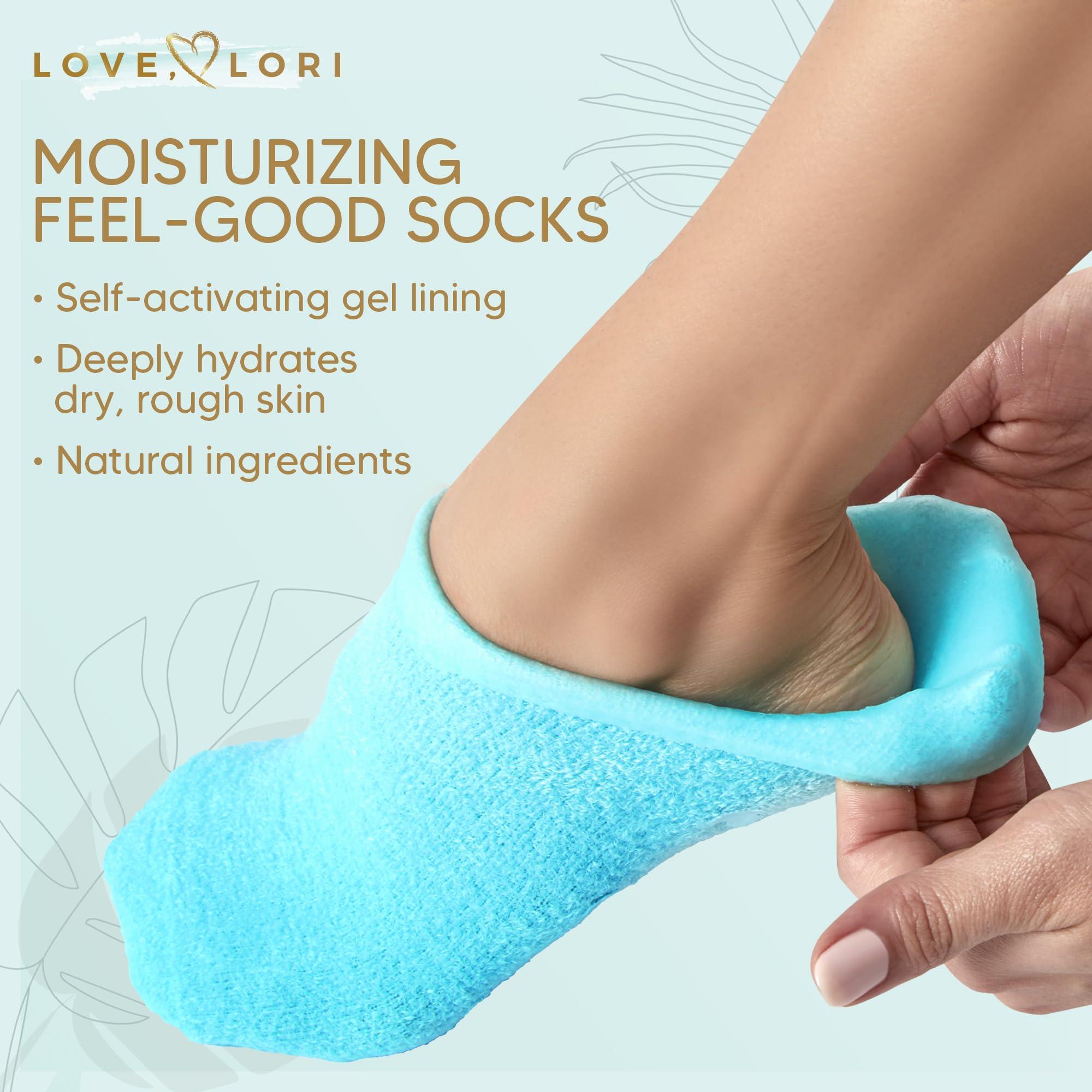 LOVE, LORI Moisturizing Socks & Gel Socks for Dry Cracked Feet Women by Love Lori - Foot Moisturizer Socks & Reusable Lotion Socks for Cracked Heel Repair - Stocking Stuffers for Women, Fits up to Women Size 8.5