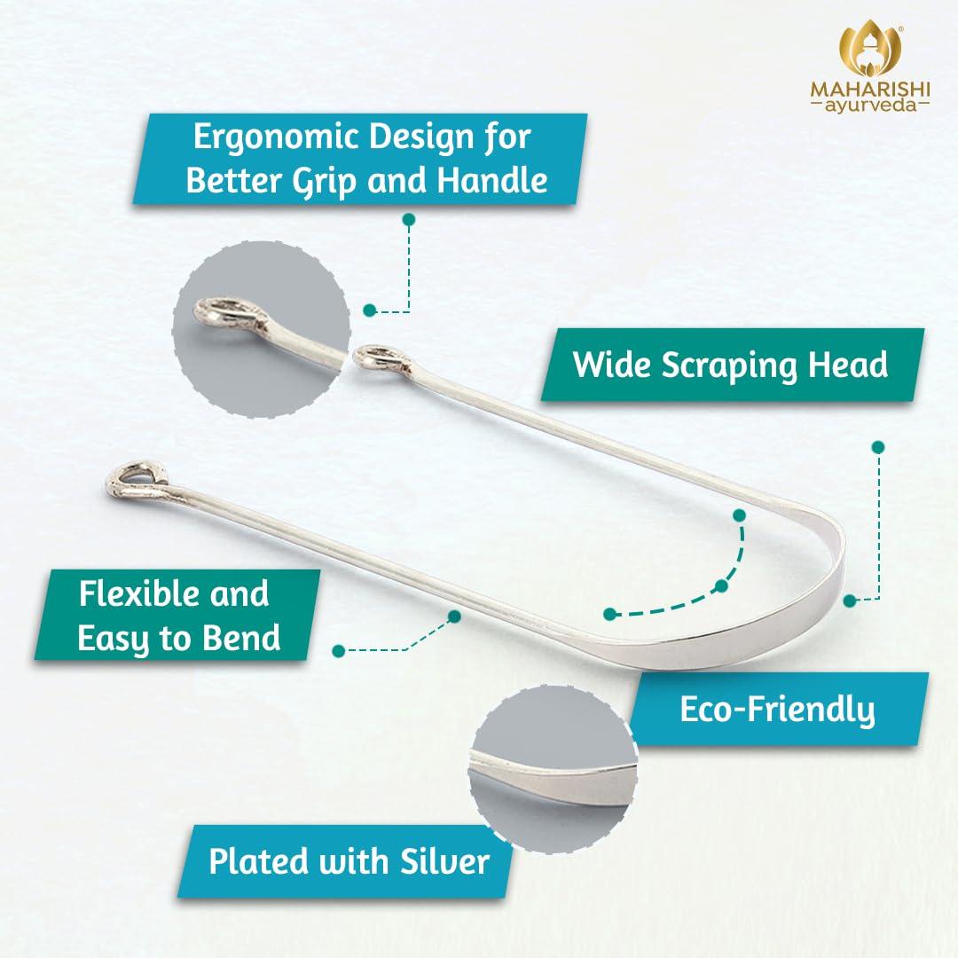 Maharishi Ayurveda Maharishi Ayurveda Ayurdent Tongue Cleaner for Kids Ages 10+ and Adults - Premium Ayurvedic silver Oral Hygiene Tongue Scraper Tool for Effective Bacteria & Plaque Removal (Pack of 1)