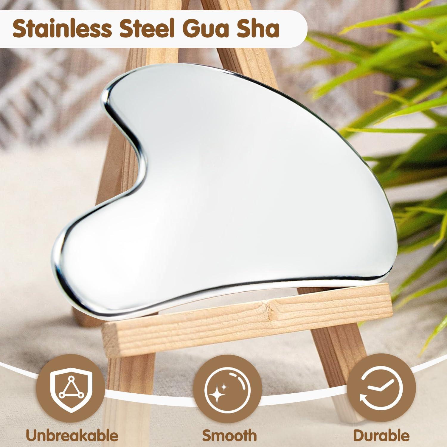 Flagest Flagest Stainless Steel Gua Sha Facial Tools - Face Massage Tools - Smooth Durable Metal Guasha Tool for Face Body Reduce Puffiness - Massage Scraper Heart Shape Gift (Silver)