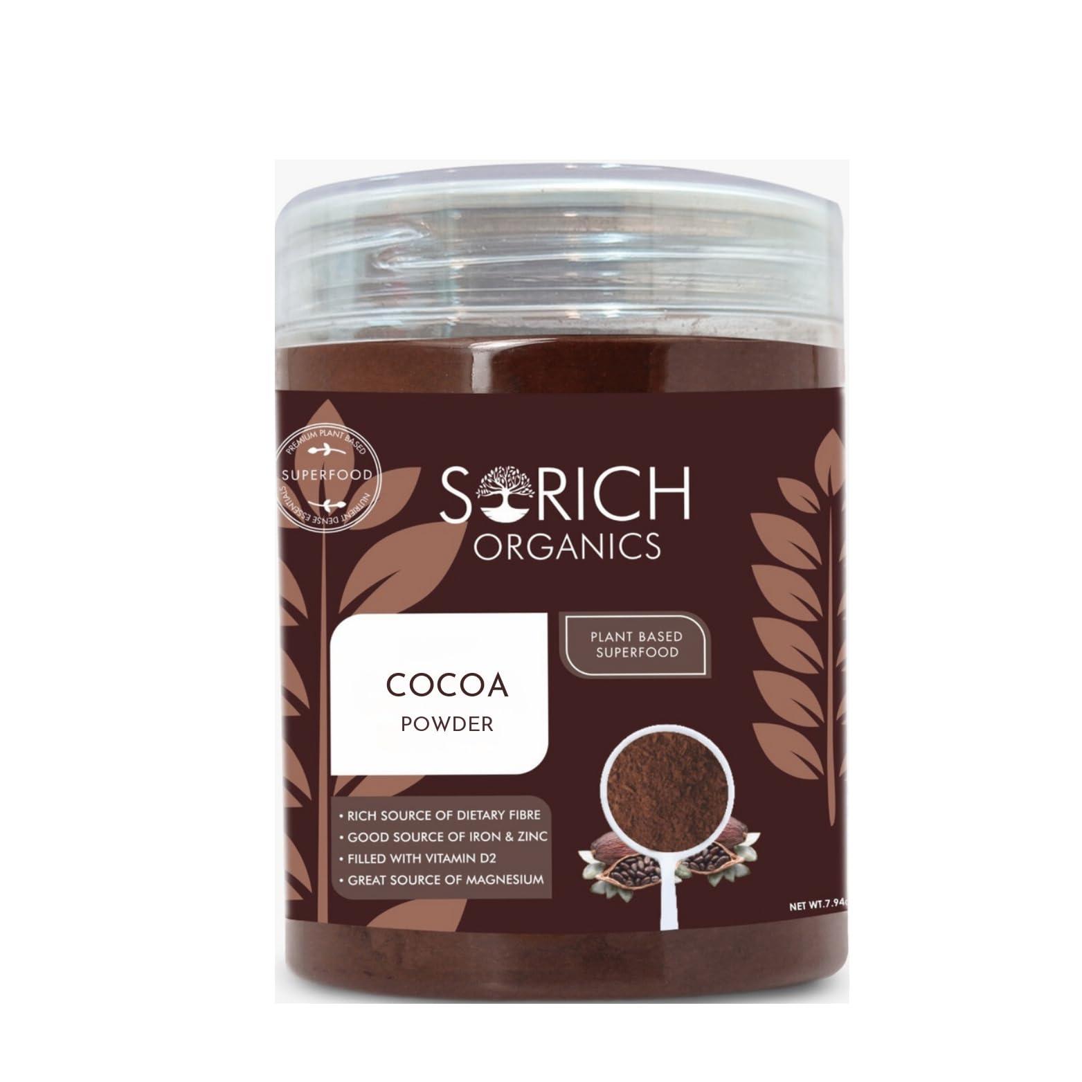 Sorich Organics Sorich Organics Dark Cocoa Drink Powder 225gm | Dark Cocoa Powder for Cake, Chocolates, Cookies, Brownies, Hot/Cold Milk Shakes, Desserts, Bars, Smoothies | Vegan | Gluten Free (Unsweetened)