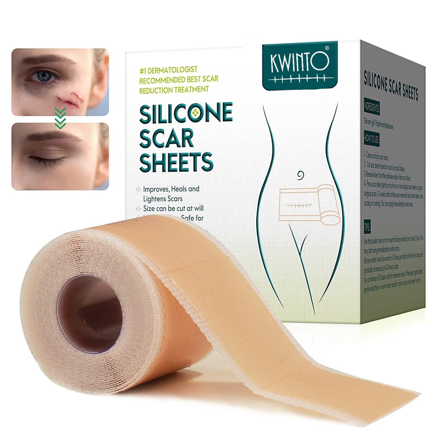 Kwinto Silicone Scar Sheets, Silicon gel sheets for Scars Transparent Medical Silicone Gel Tape for Scar Removal, Silicone Scar Tape Roll For Hypertrophic Scars and Keloids Caused by Surgery