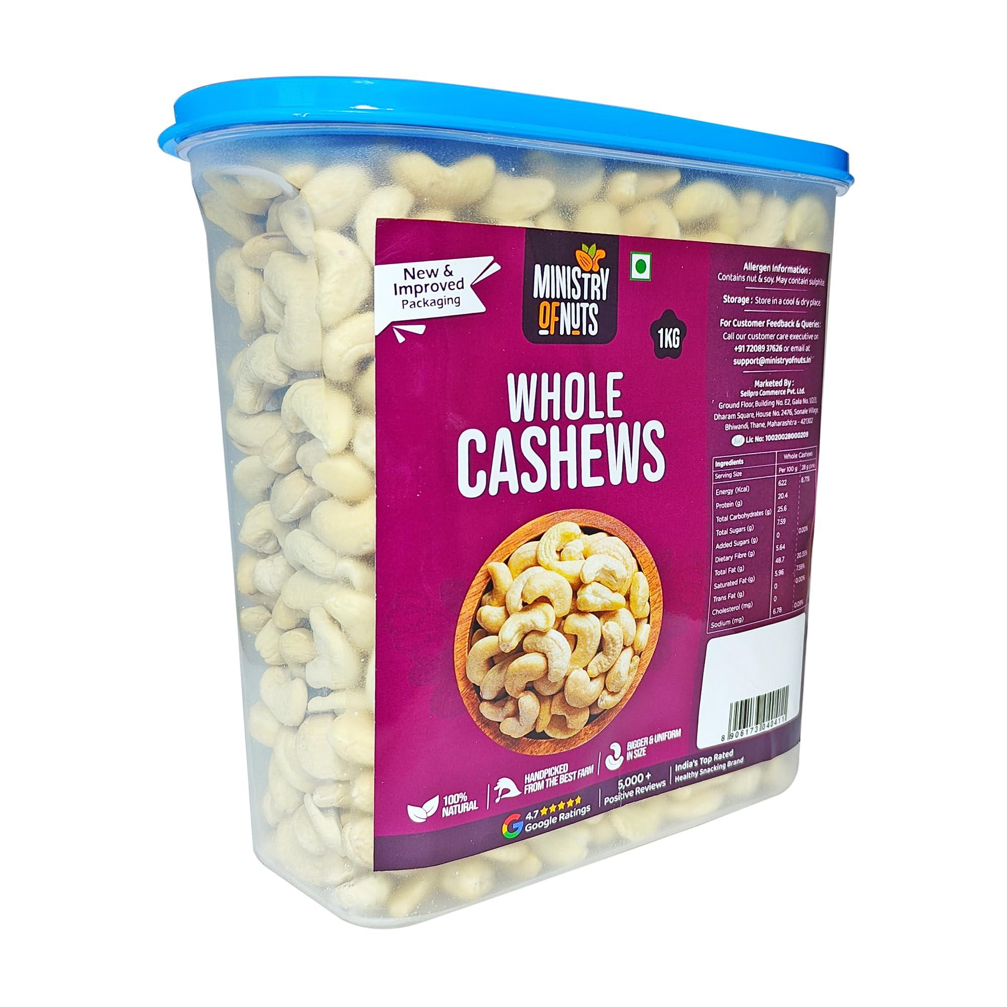 MINISTRY OF NUTS Ministry Of Nuts Whole Natural Cashew Nuts W320, 1kg | 100% Natural Premium Kaju | Nutritious, Delicious & Crunchy Kaju | Rich in Magnesium, Copper & Phosphorus | Cashew 1kg (Cashew 1kg)