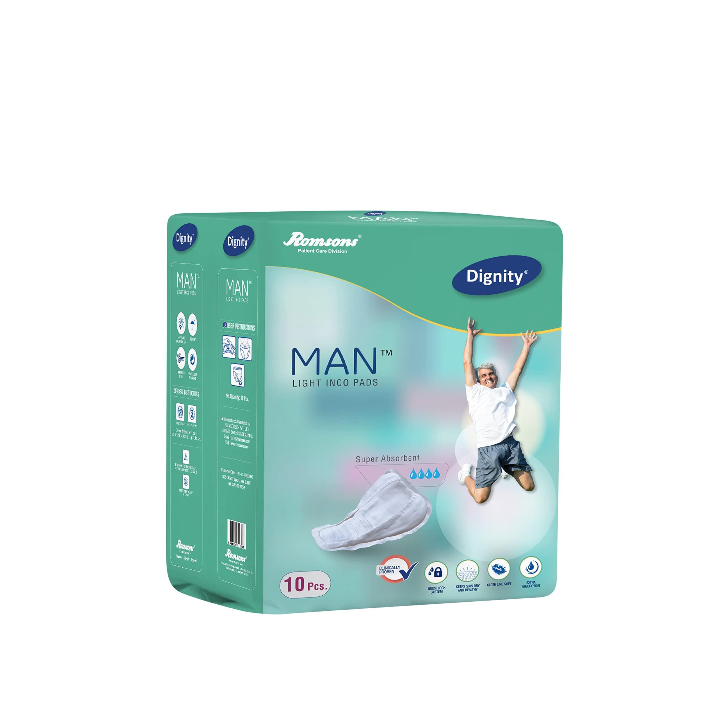 DIGNITY DIGNITY Men Man Light Incontinence Pads For Leakage Protection, Light Absorption Male Incontinence Pads, 10 Pads/Pack (Pack Of 3) 30 Pads