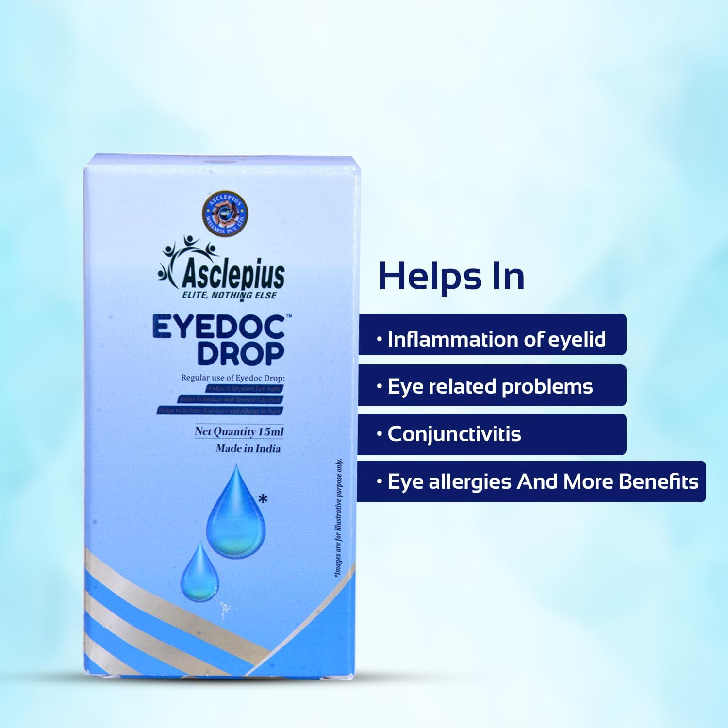 ASCLEPIUS WELLNESS Asclepius Eyedoc Drop Natural Eye Care with Rose Petals, Honey & Herbal Blends for Dryness, Itching, Reduces Redness, and Enhances Eye Health with Punarnava, Bhringraj, Neem- 15ml
