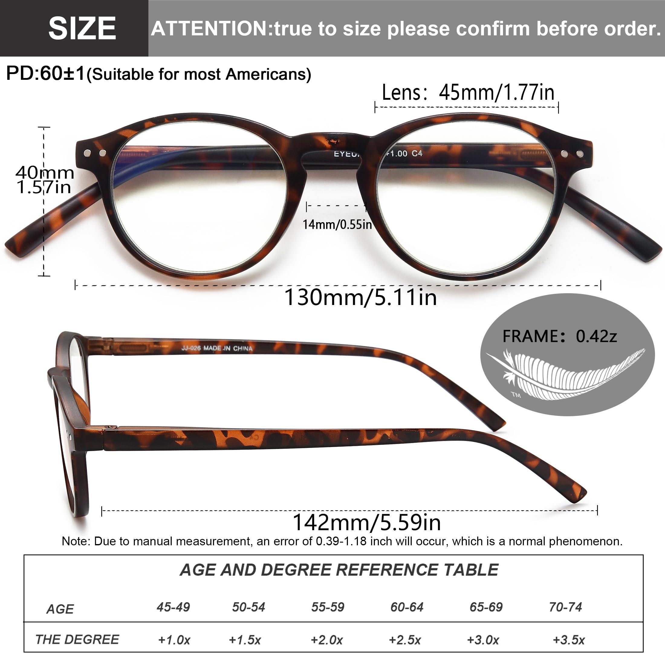 EYEURL EYEURL 4-Pack Small Round Reading Glasses for Women Men Neck Hanging Blue Light Blocking Eyeglasses TR90 Readers for Women, Pink+leopard, M