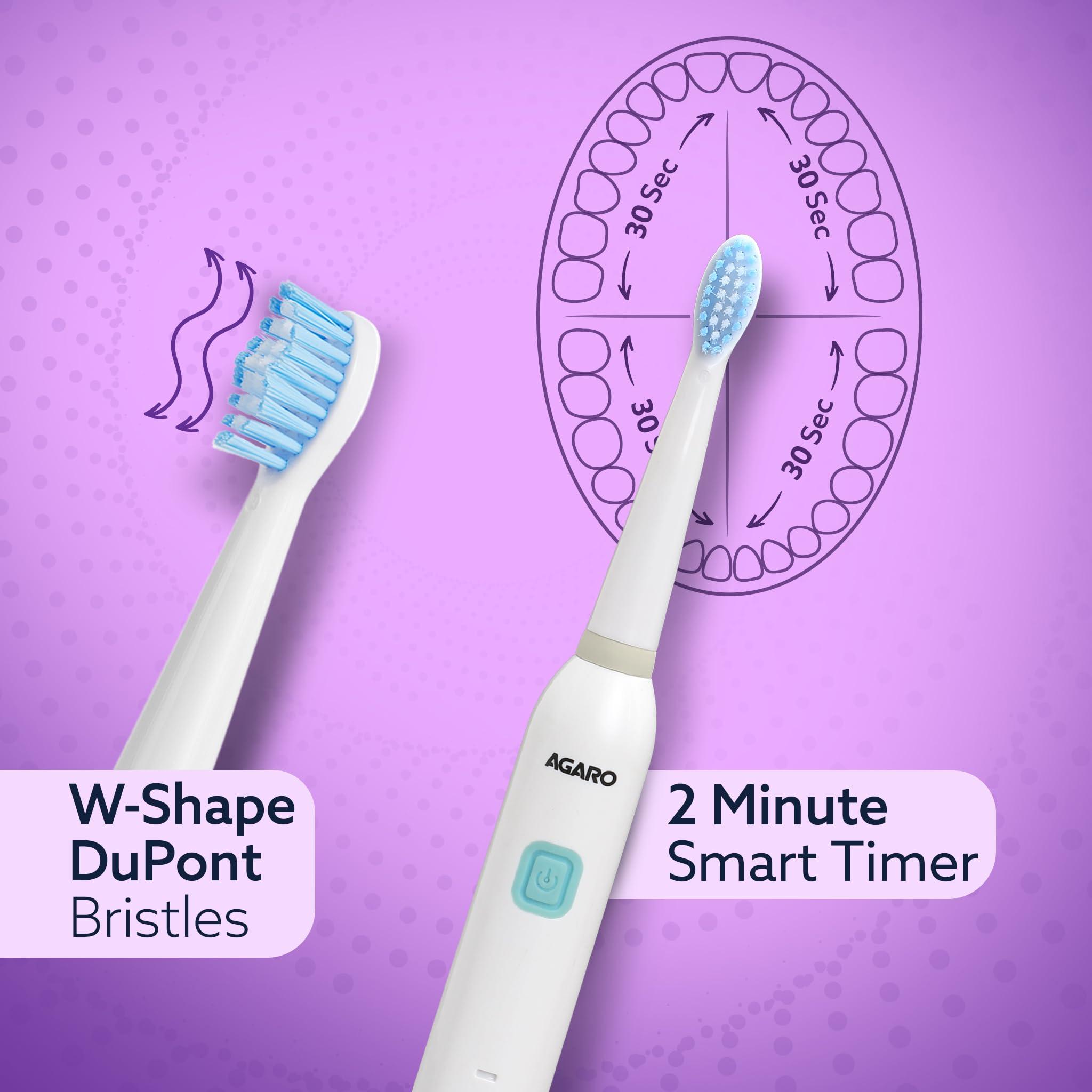 AGARO AGARO COSMIC Lite Sonic Electric Toothbrush For Adults With 6 Modes, 3 Brush Heads, 1 Interdental Head And Rechargeable With 3.5 Hours Charge Lasting Upto 25 Days, Power Toothbrush|White