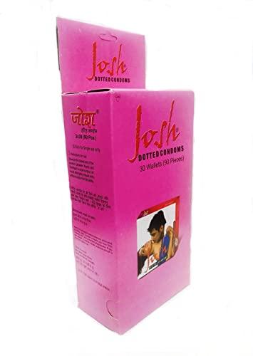 Josh Josh Pink Coloured Lubricated Dotted condoms for Sex Condoms for Men Pack of 30 Wallets (90 Condoms)