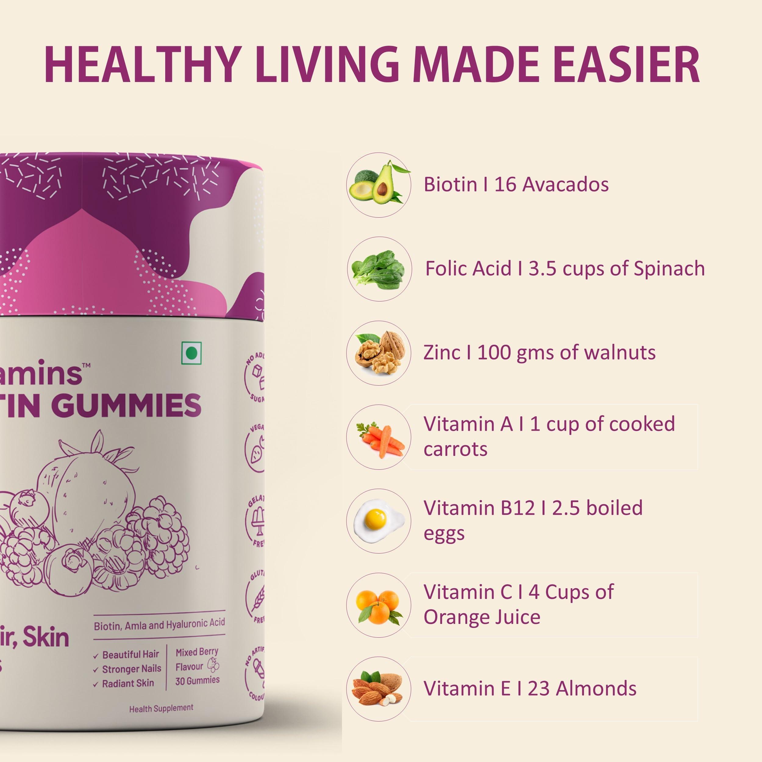Vedamins Vedamins Biotin Gummies for Hair, Skin & Nails I No Added Sugar I Hair gummies for Women & Men I Biotin Gummies for Hair Growth, Reduced Hairfall, Glowing Skin, & Stronger Nails I 60 Day Pack